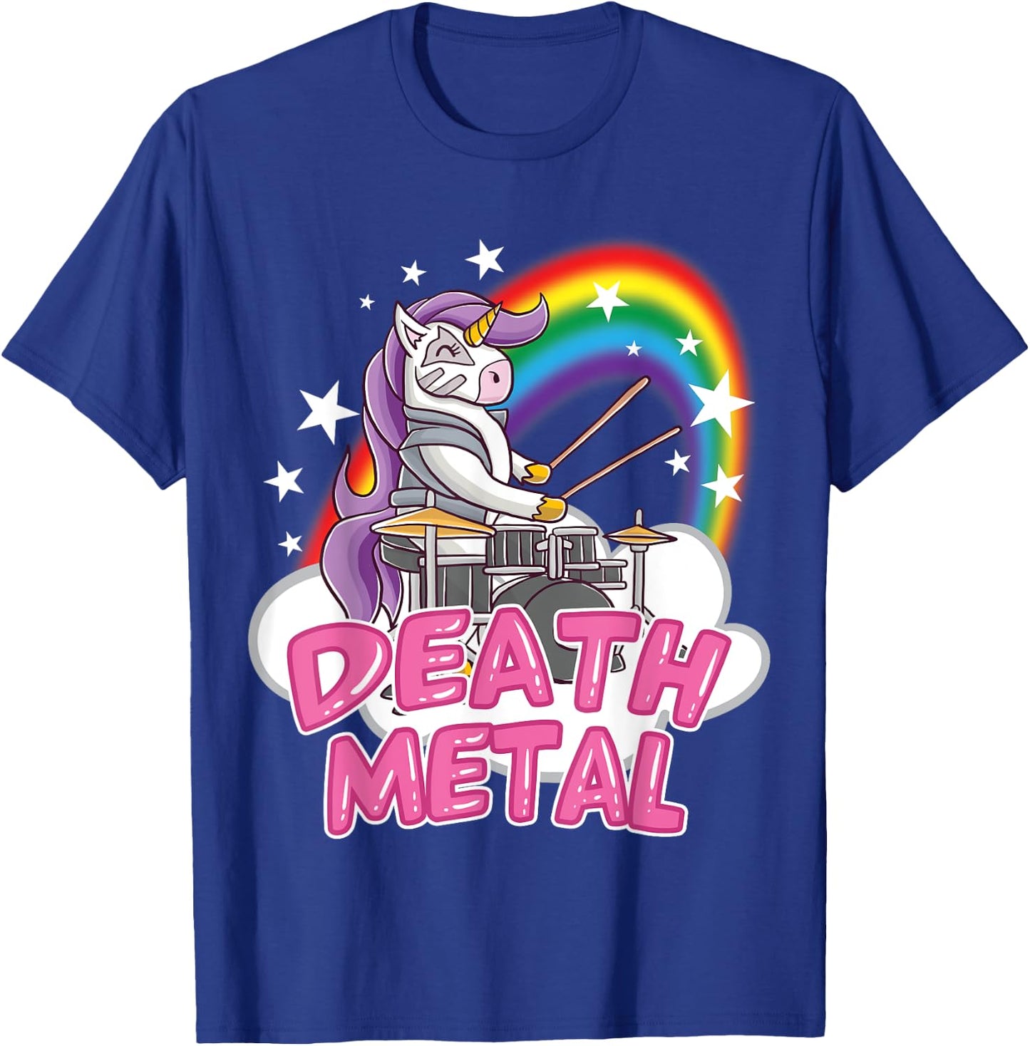 Death Metal Pink Unicorn Rock Music Band Drums Drummer T-Shirt - T-Shirt | Royal