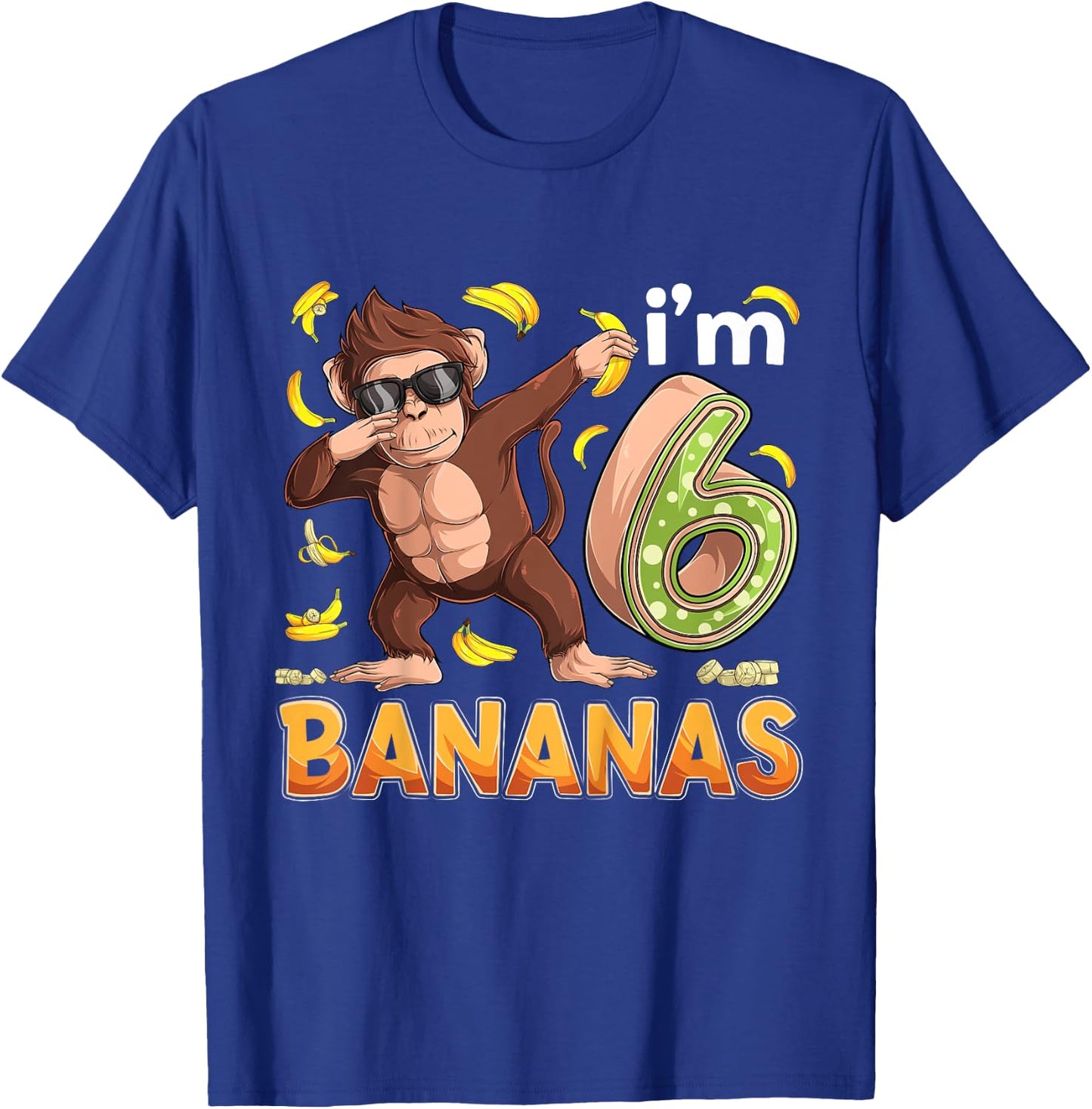 6 Year Old Monkey Birthday Safari Jungle Animal 6th B-day T-Shirt - T-Shirt | Royal
