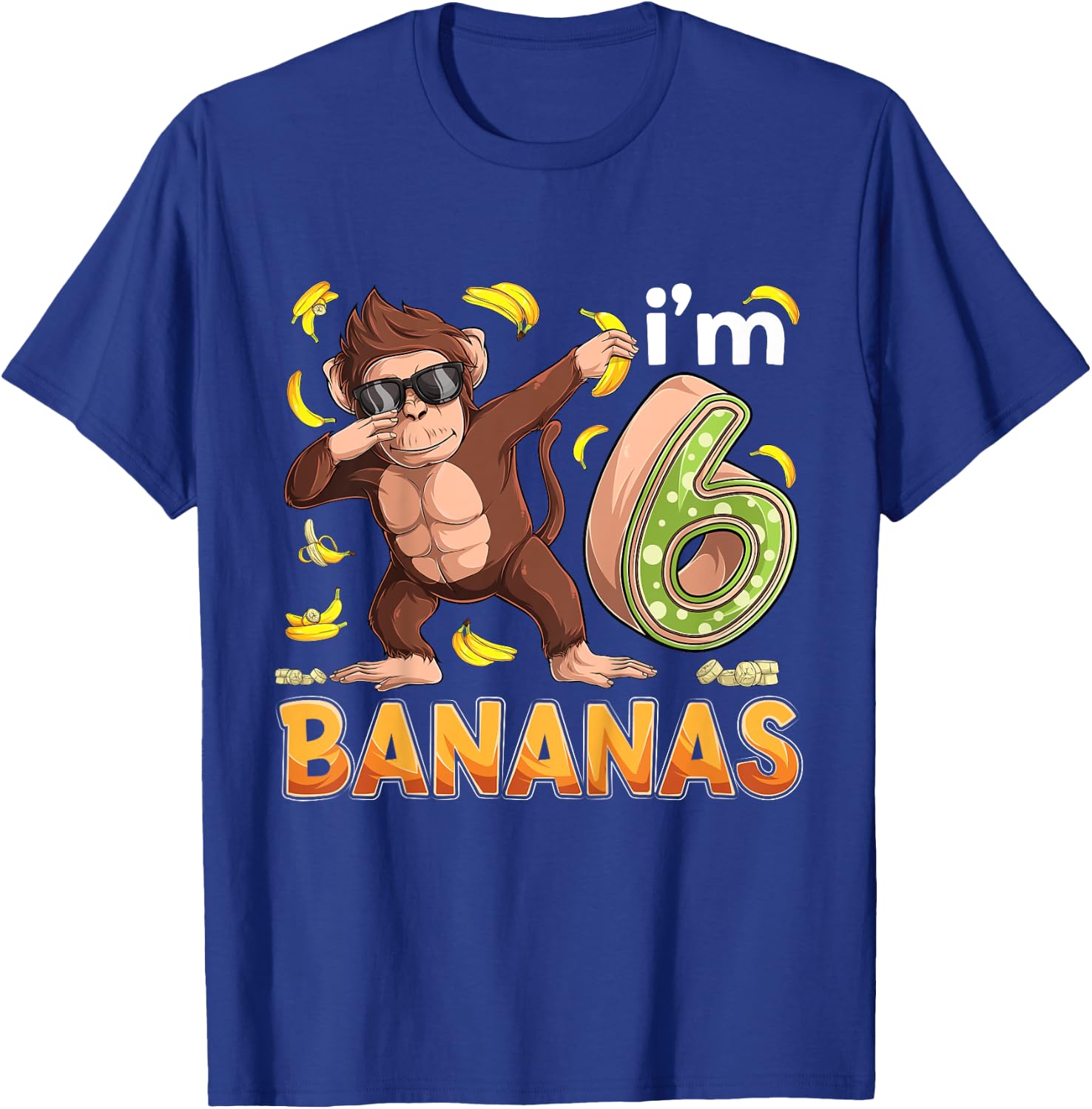 6 Year Old Monkey Birthday Safari Jungle Animal 6th B-day T-Shirt - T-Shirt | Royal