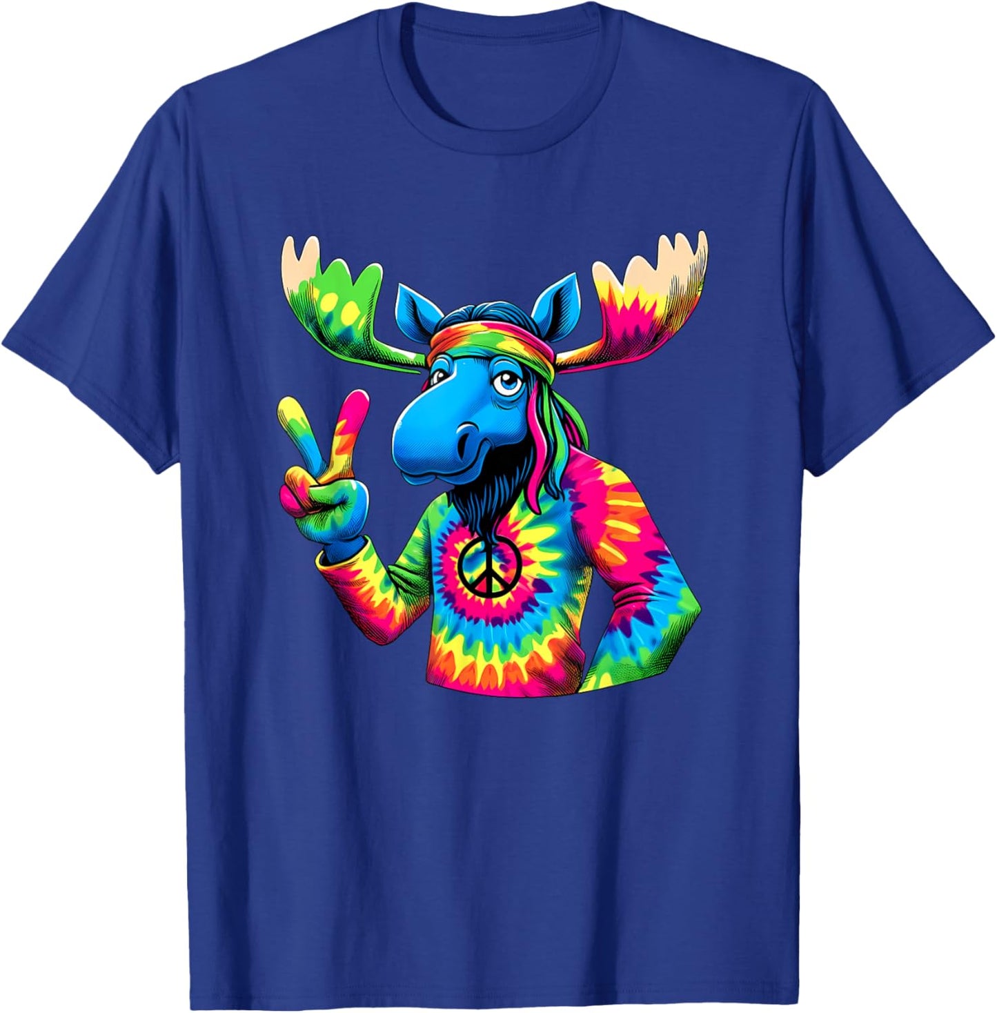 Peace Sign Tie Dye Moose T-Shirt - T-Shirt | Royal