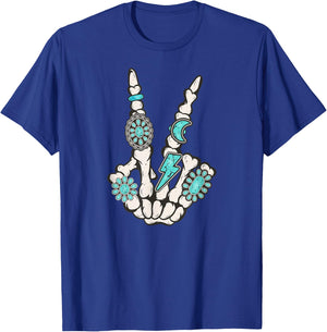 Skeleton Turquoise Hand Western Vibes Rodeo Cowboy Cowgirl T-Shirt - T-Shirt | Royal