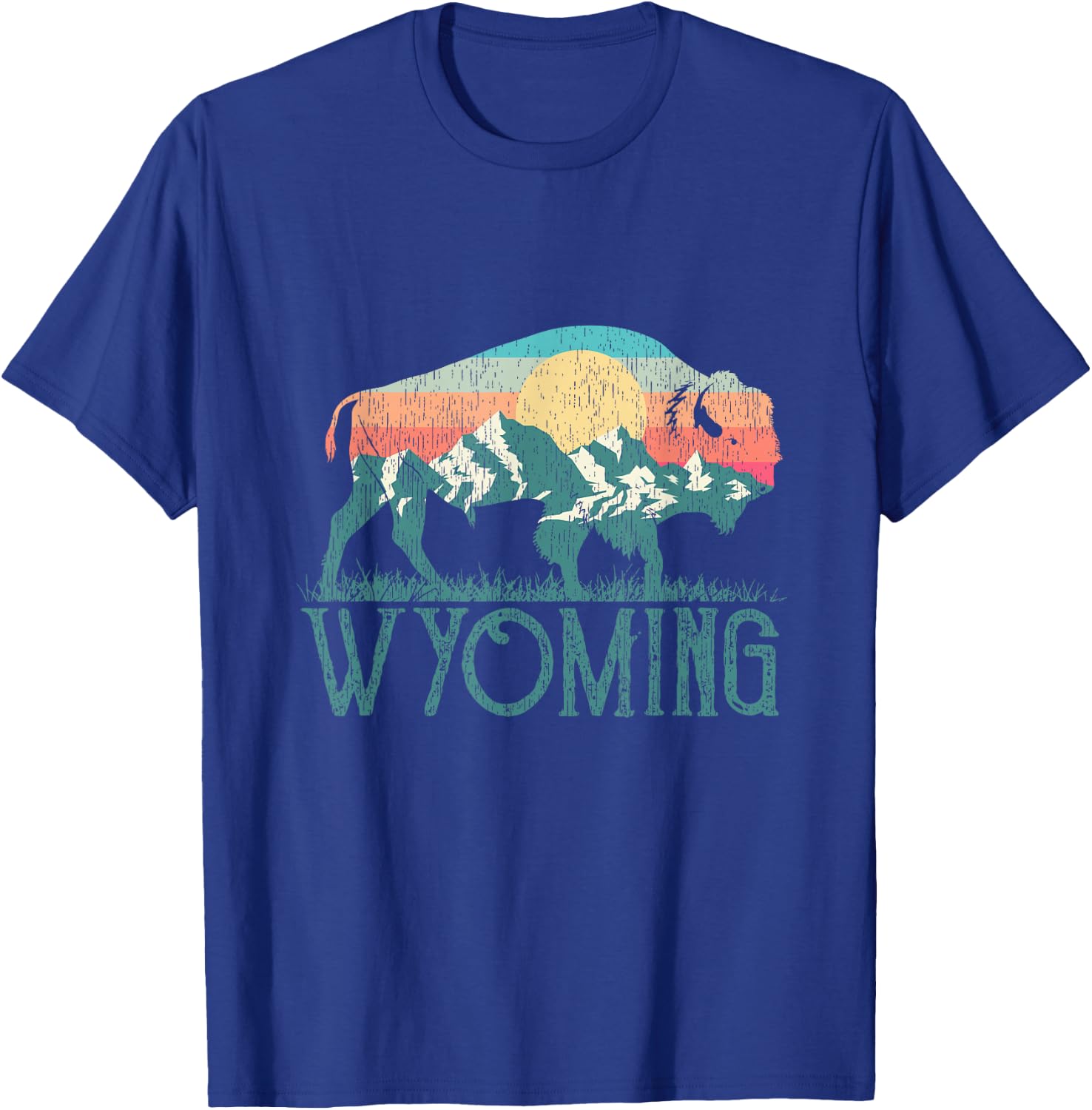 Bison Buffalo Retro Wyoming WY Mountains Retro T-Shirt - T-Shirt | Royal