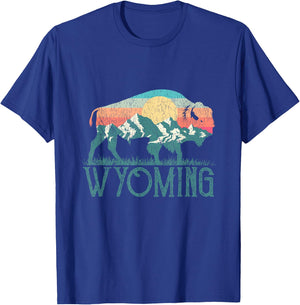 Bison Buffalo Retro Wyoming WY Mountains Retro T-Shirt - T-Shirt | Royal