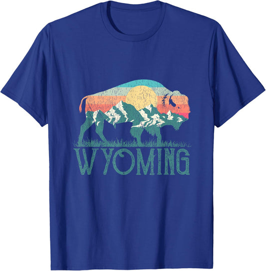 Bison Buffalo Retro Wyoming WY Mountains Retro T-Shirt - T-Shirt | Royal