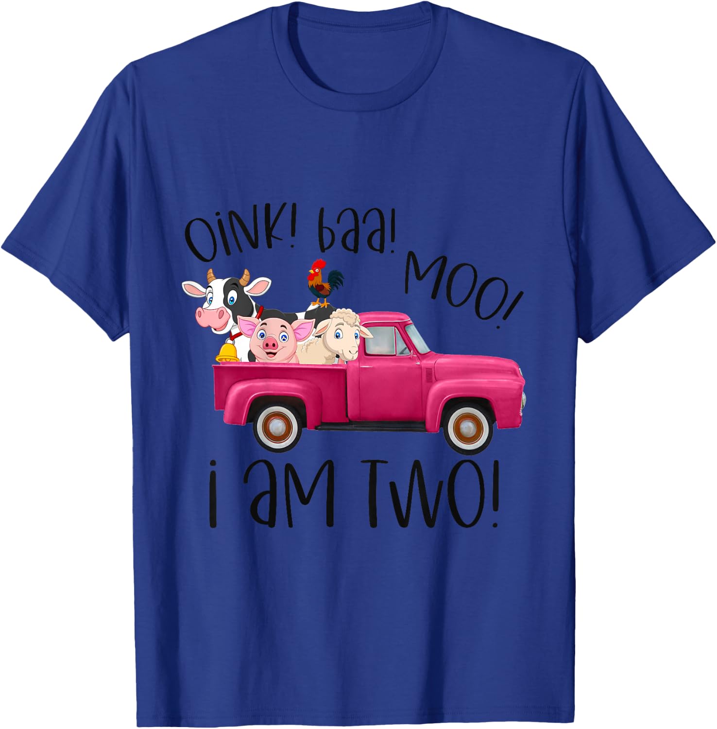 Oink Baa Moo I Am Two Farm Animals Pink Truck Birthday Girl T-Shirt - T-Shirt | Royal