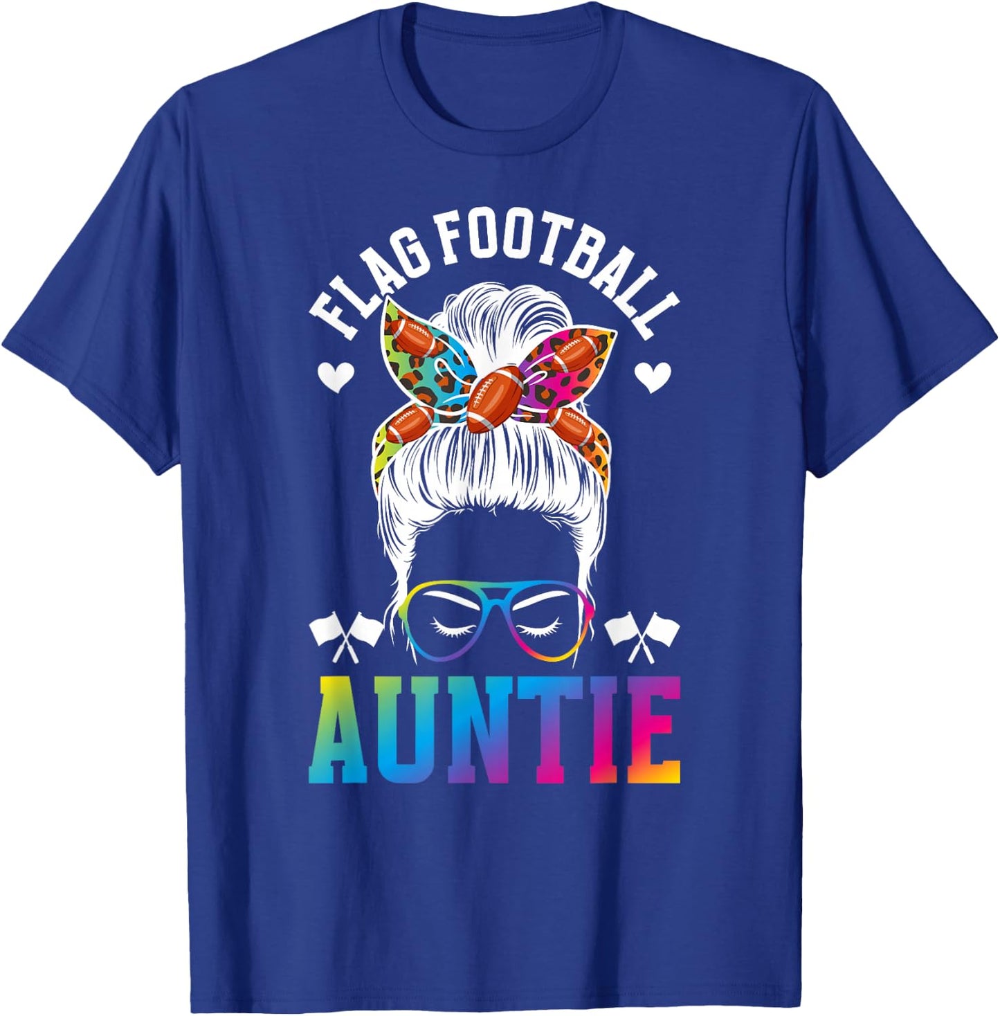 Flag Football Auntie Messy Bun Flag Football Player Aunt T-Shirt - T-Shirt | Royal