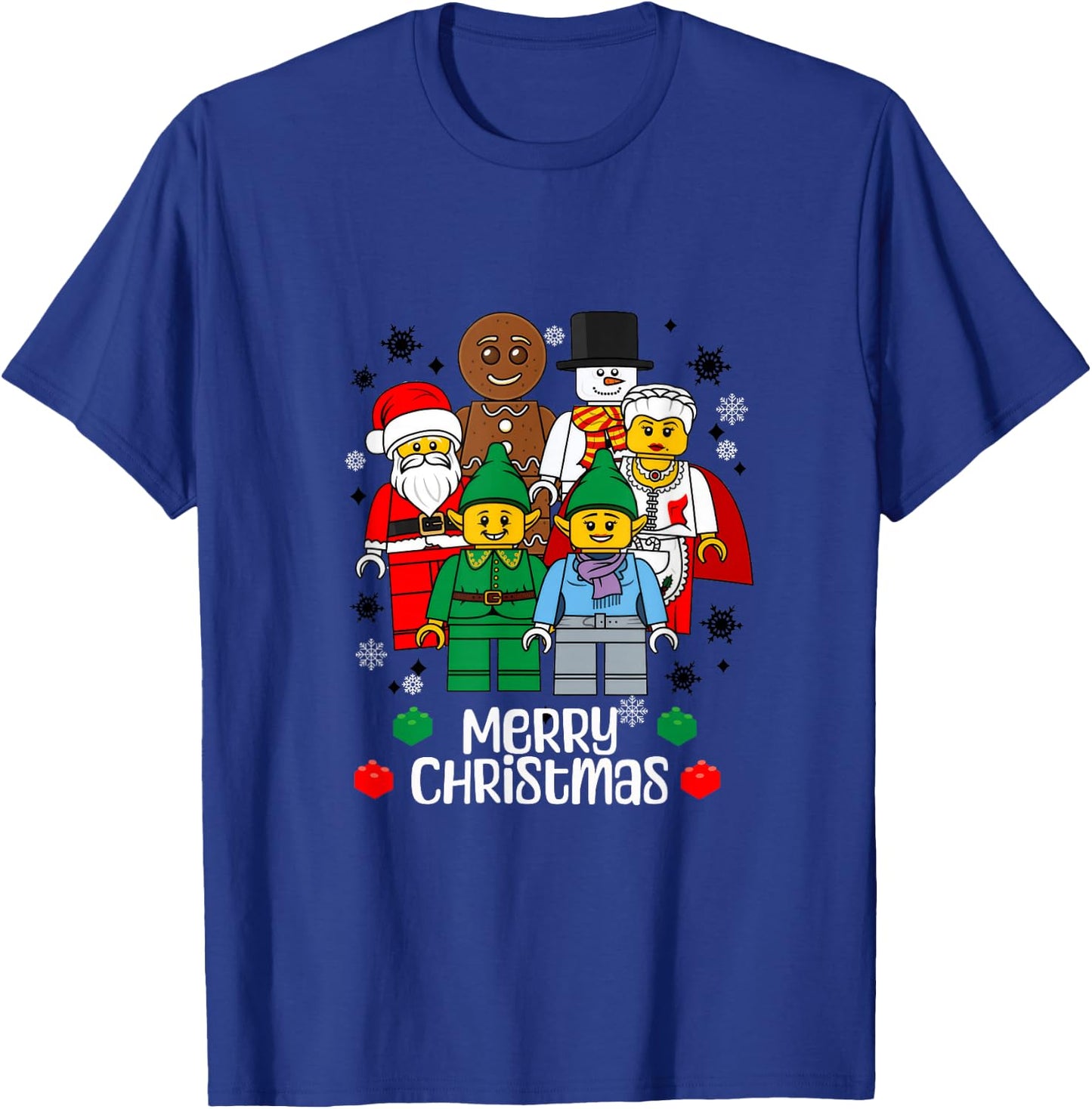 Merry Christmas Building Bricks Santa Elf Snowman Figures T-Shirt - T-Shirt | Royal