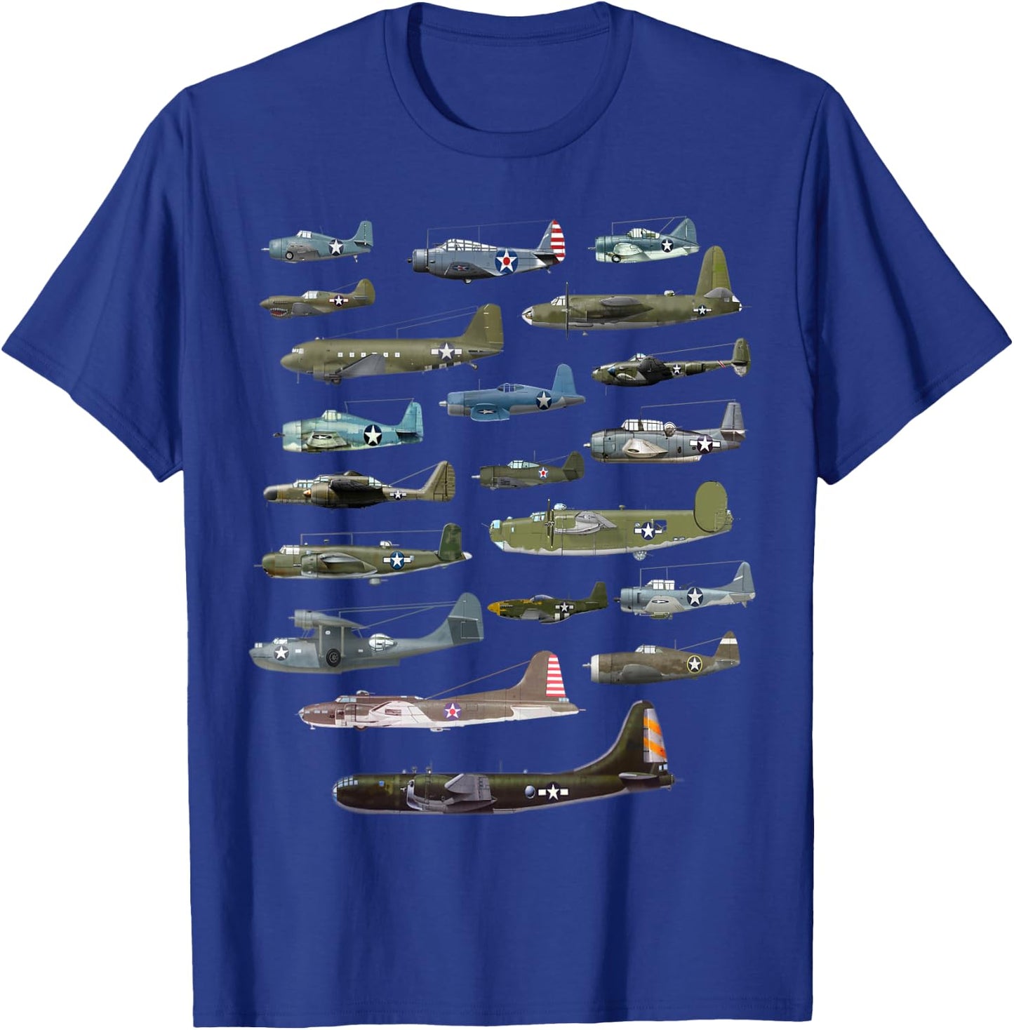 Military F&L Design Co. American WW2 Warplanes Warbirds Plane Spotting T-Shirt - T-Shirt | Royal