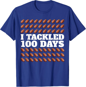I Tackled 100 Days Football 100th Day Of School Boys Kids T-Shirt - T-Shirt | Royal