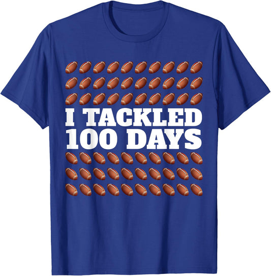 I Tackled 100 Days Football 100th Day Of School Boys Kids T-Shirt - T-Shirt | Royal