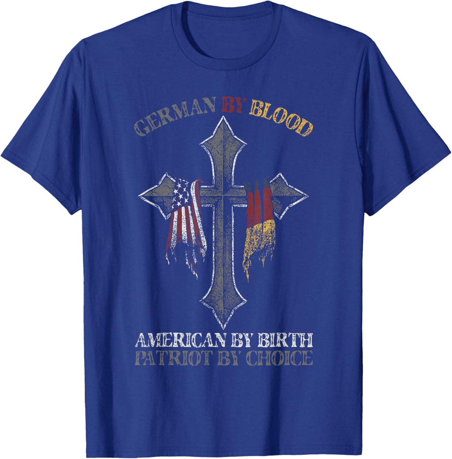 German By Blood America By Birth Cross T-Shirt - T-Shirt | Royal