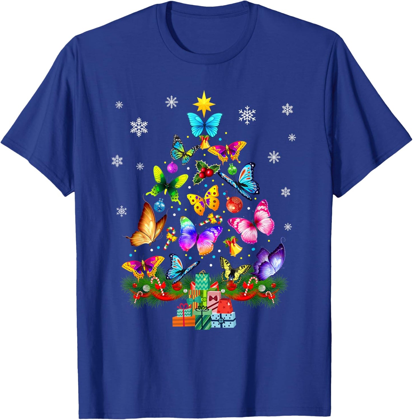 Butterfly Christmas Tree Lights Girl Women Cute Butterfly T-Shirt - T-Shirt | Royal