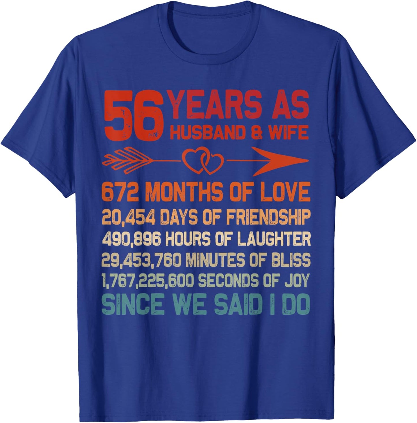 56 Years as Husband & Wife 56th Anniversary Gift Couple T-Shirt - T-Shirt | Royal