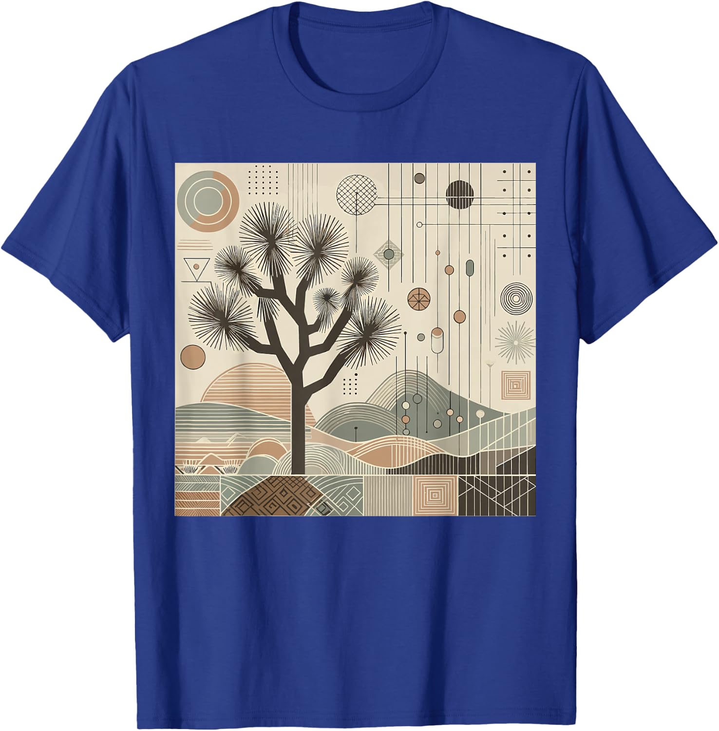 Joshua Tree National Park Line Art Vintage Hiking Camping T-Shirt - T-Shirt | Royal