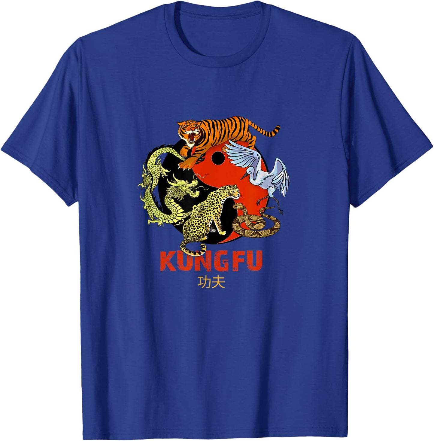 Kung Fu - Five Animals Forms, Chinese Martial Arts T-Shirt - T-Shirt | Royal