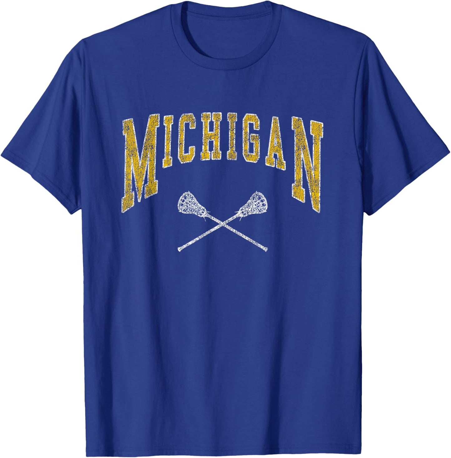 Michigan Lacrosse Vintage LAX Players and fans Vintage Michigan Lacrosse Distressed LAX Player Michigan Fan T-Shirt - T-Shirt | Royal