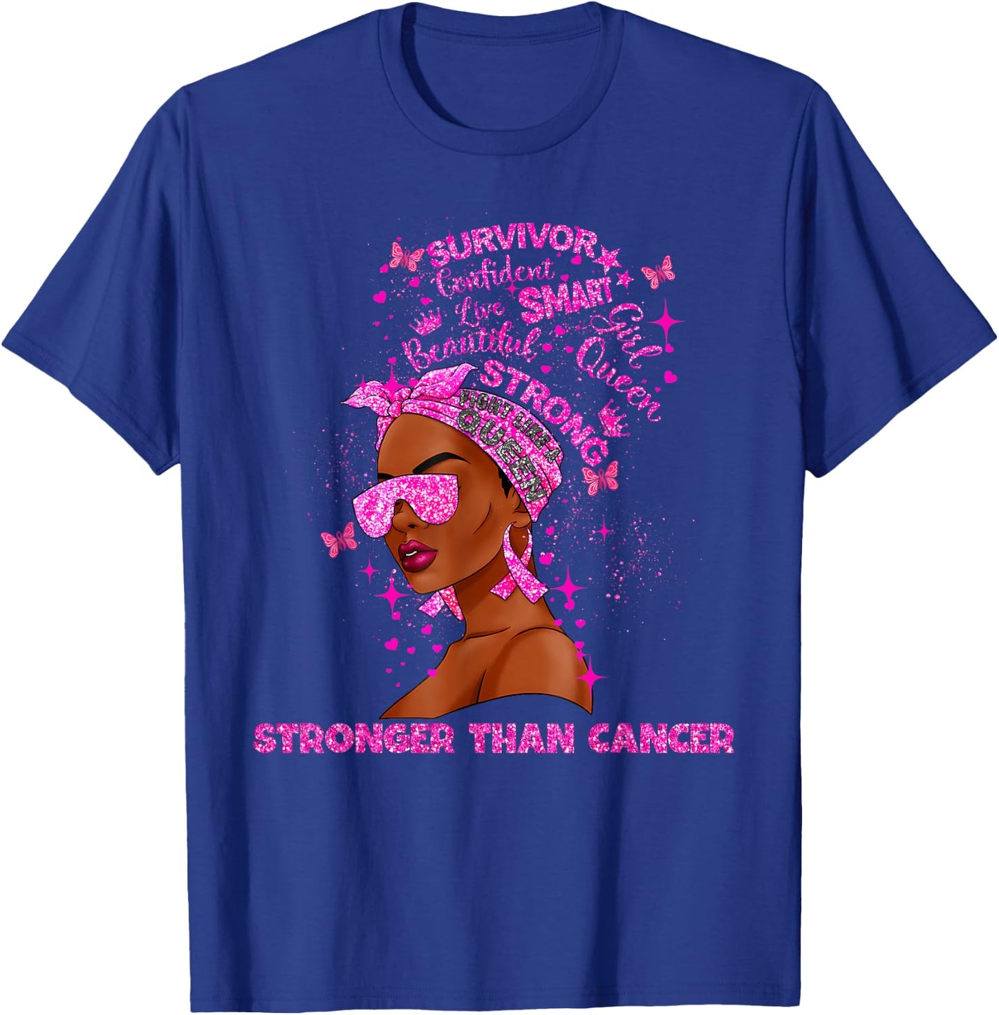Black Women Queen Stronger Than Breast Cancer Pink Ribbon T-Shirt - T-Shirt | Royal