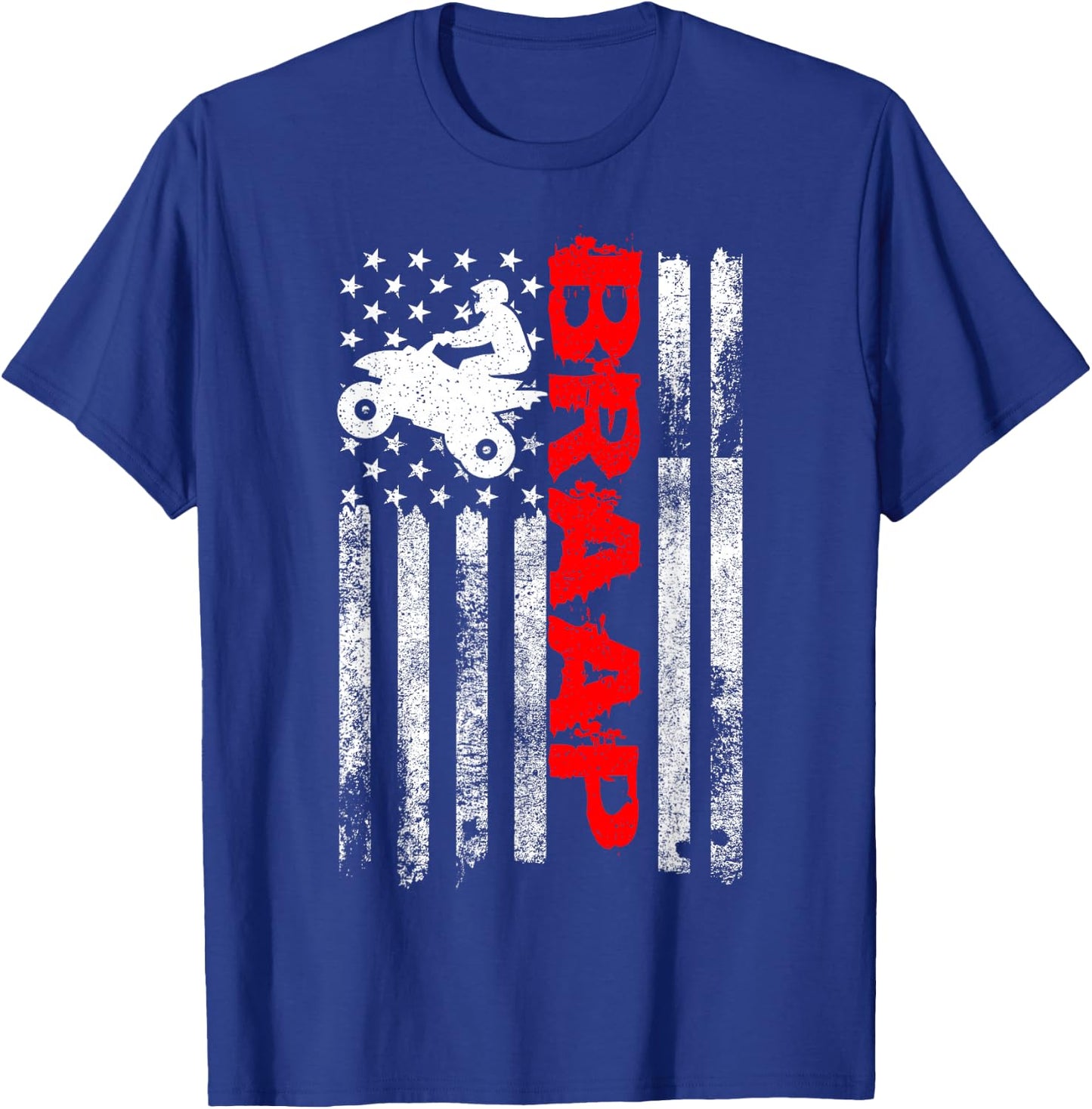 Cool Four Wheeler & ATV Gift Ideas Vintage USA American Flag Quad Bike ATV Gift - Black, , Small, Short Sleeve, , Letter Print, Motorcycle Theme T-Shirt - T-Shirt | Royal