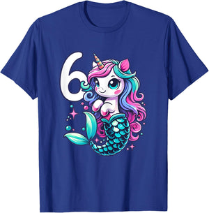 Unicorn Mermaid 6th Birthday 6 Year Old Party Girls Outfit T-Shirt - T-Shirt | Royal