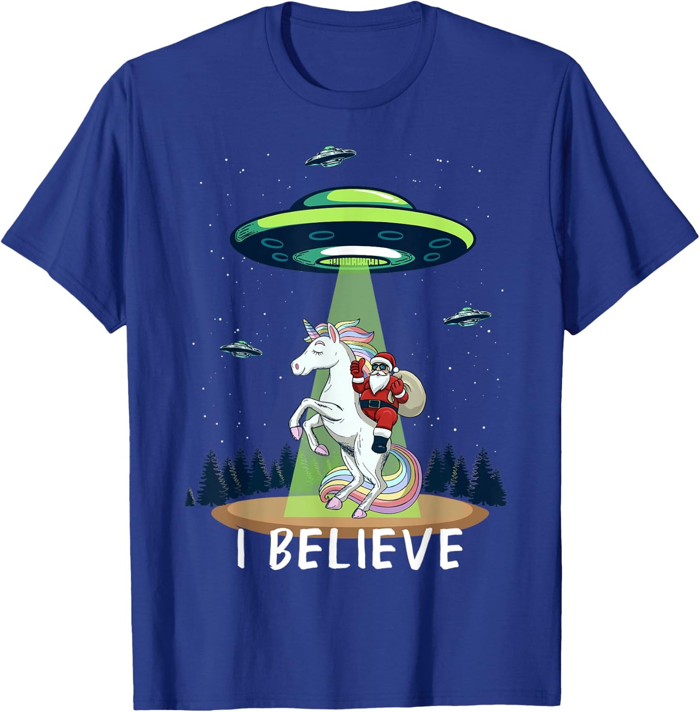 Santa Claus Riding Unicorn Alien space UFO Christmas Design T-Shirt - T-Shirt | Royal