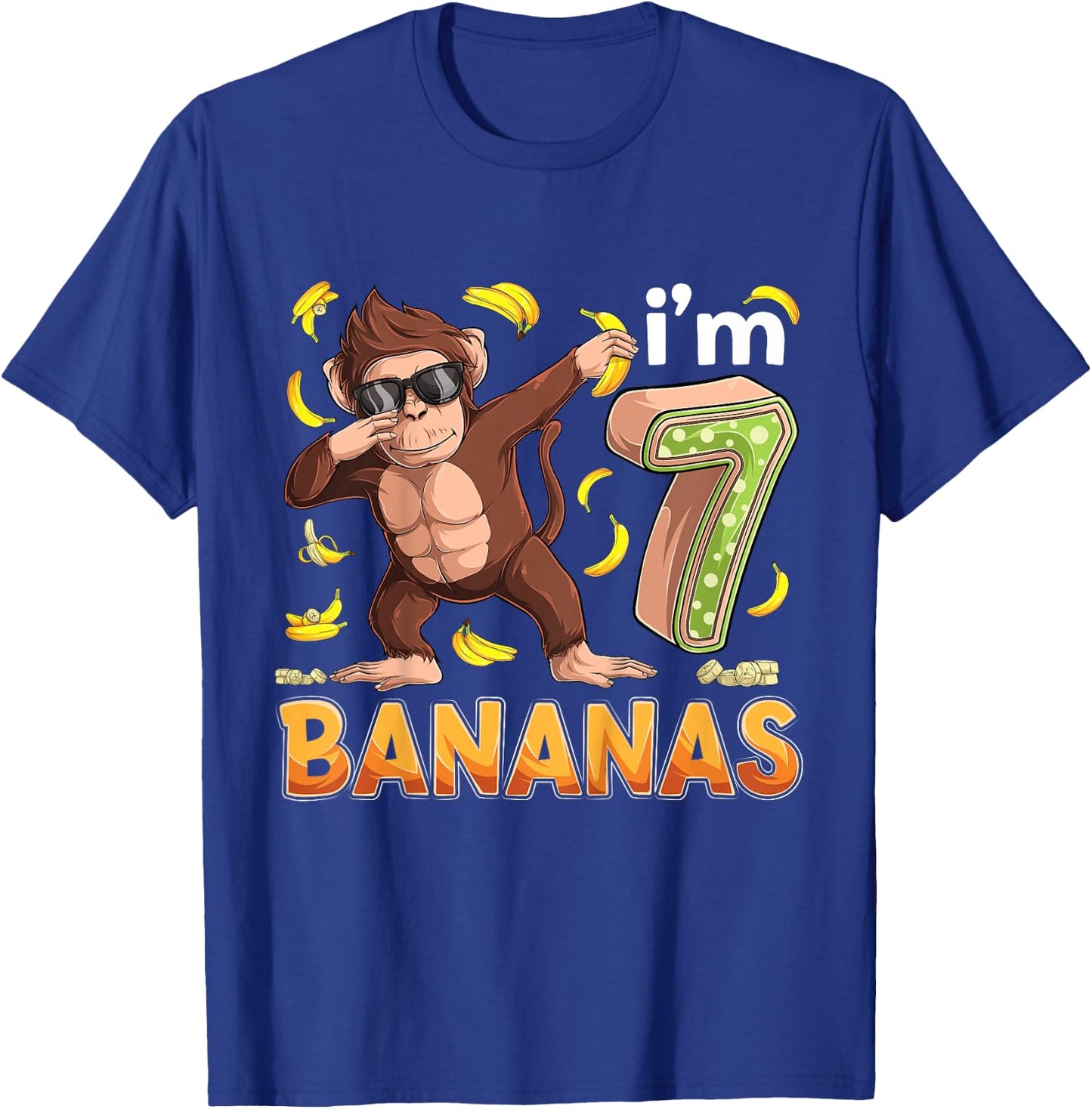 7 Year Old Monkey Birthday Safari Jungle Animal 7th B-day T-Shirt - T-Shirt | Royal