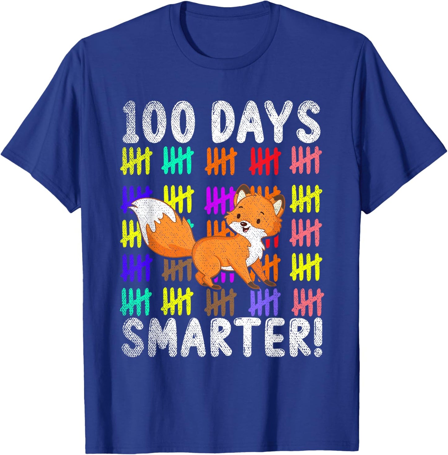 100 Days Smarter Cute Animal Fox 100 Days Of School T-Shirt - T-Shirt | Royal
