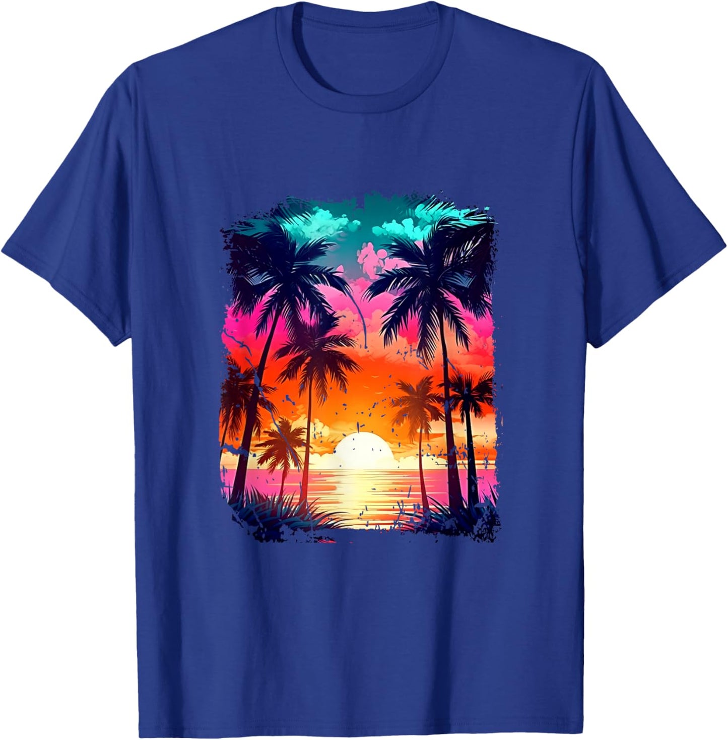 Orange and Aqua Sunset with Silhouetted Palm a Trees Beach T-Shirt - T-Shirt | Royal