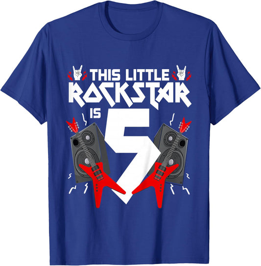 5 Year Old Rock And Roll Star Birthday Party Guitar 5th Gift T-Shirt - T-Shirt | Royal