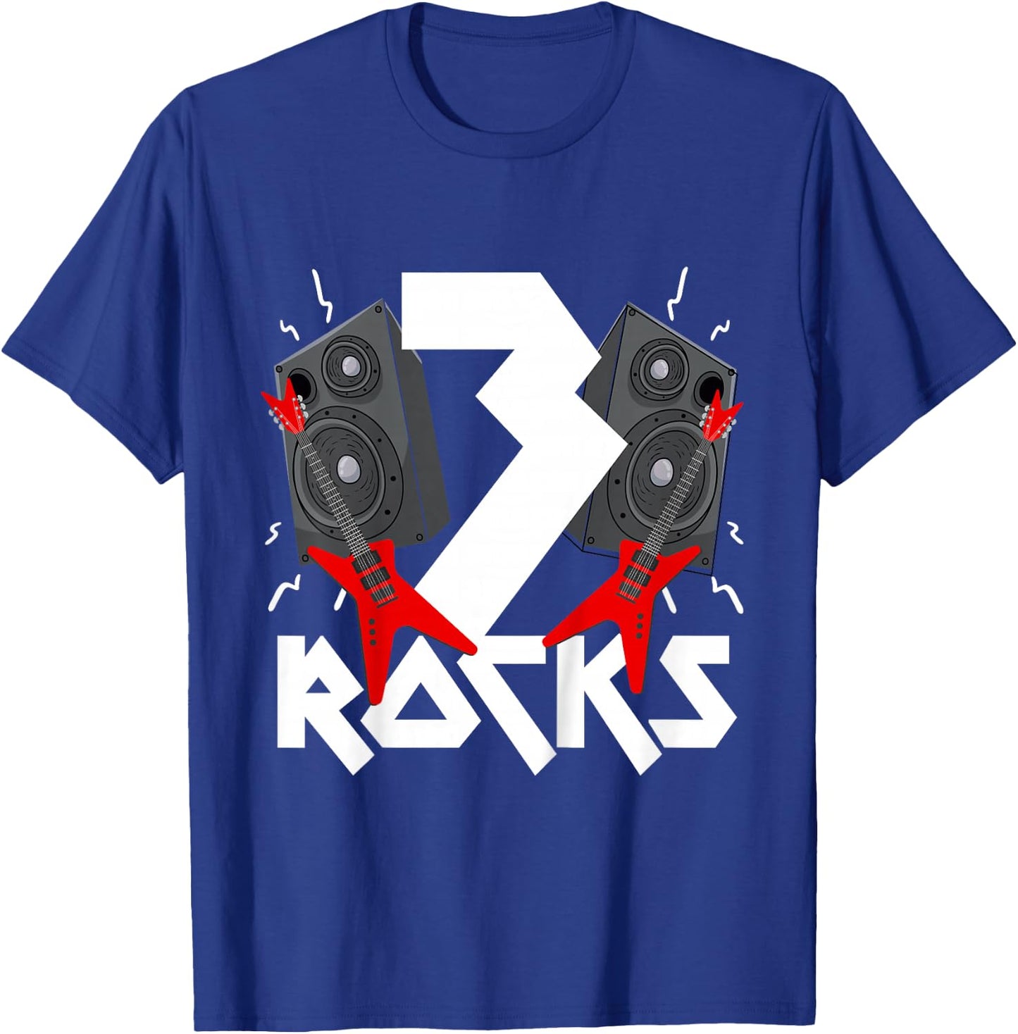 3 Rocks Birthday Party 3 Year Old Rock N Roll Star 3rd Gift T-Shirt - T-Shirt | Royal