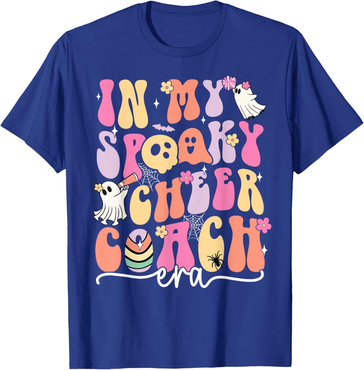 In My Spooky Cheer Coach Era Halloween Ghost Floral Groovy T-Shirt - T-Shirt | Royal