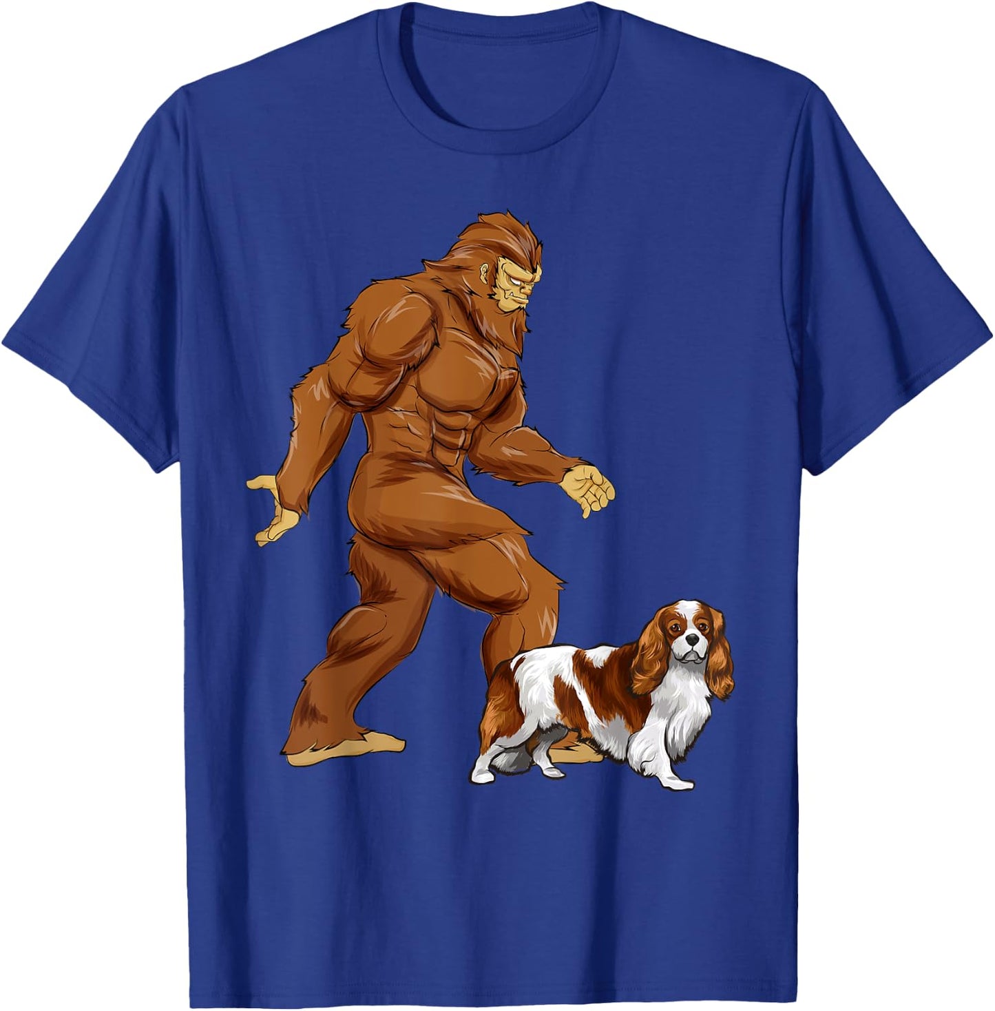 Fun Bigfoot Walking Cavalier King Charles Spaniel Sasquatch T-Shirt - T-Shirt | Royal