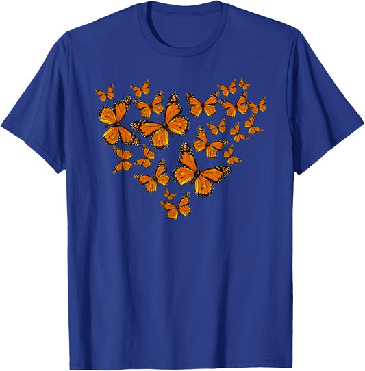 Monarch Butterflies Heart Pattern Lovely T-Shirt - T-Shirt | Royal