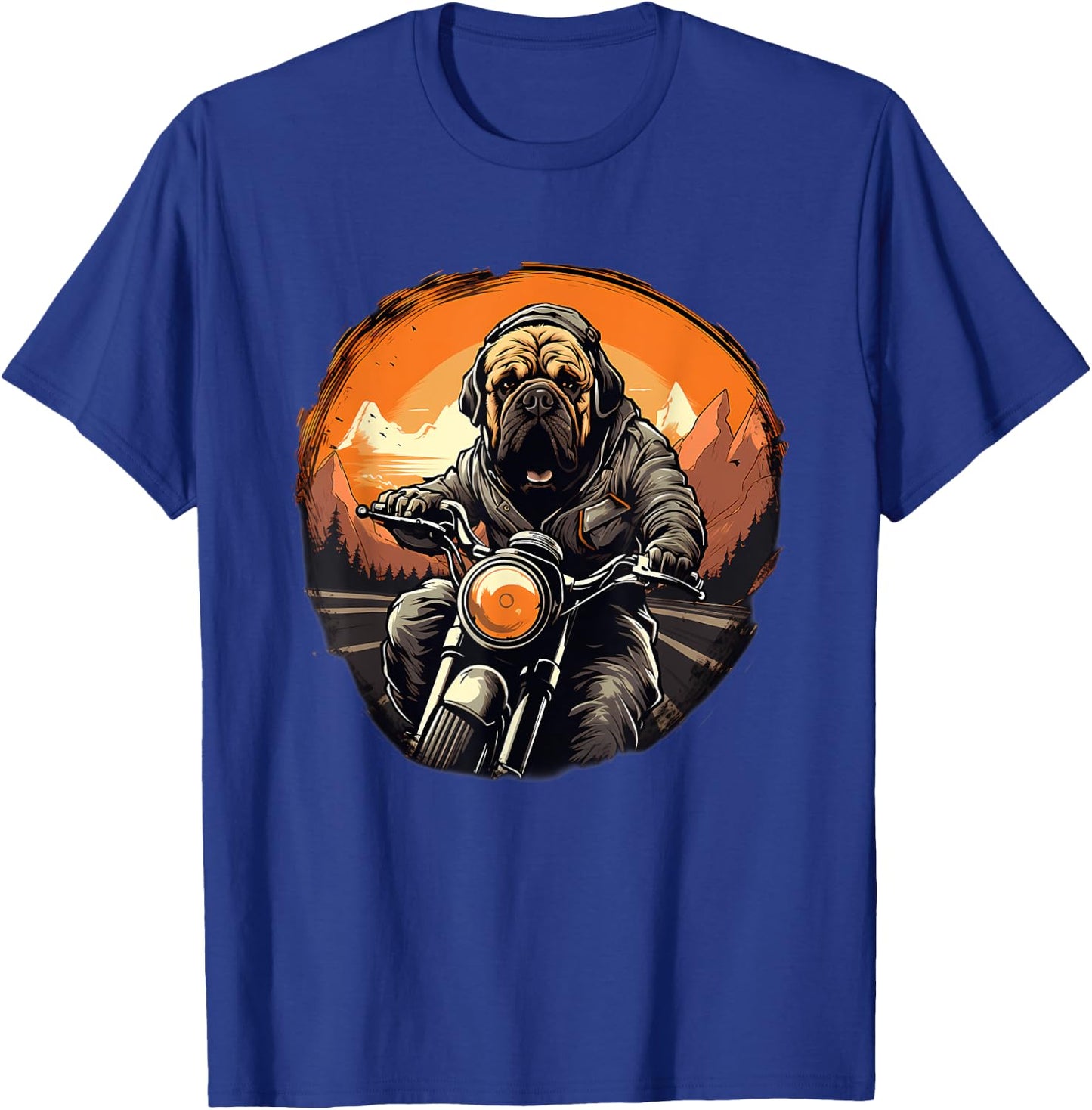 Biker English Mastiff Dog Riding Motorcycle T-Shirt - T-Shirt | Royal