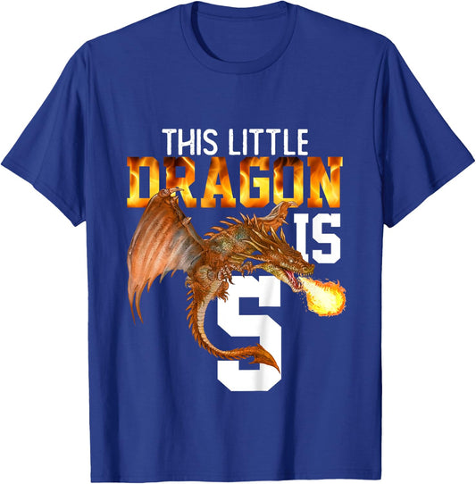 Turning 5 Year Old Birthday Gift Boy Dragon 5th Bday Girl T-Shirt - T-Shirt | Royal