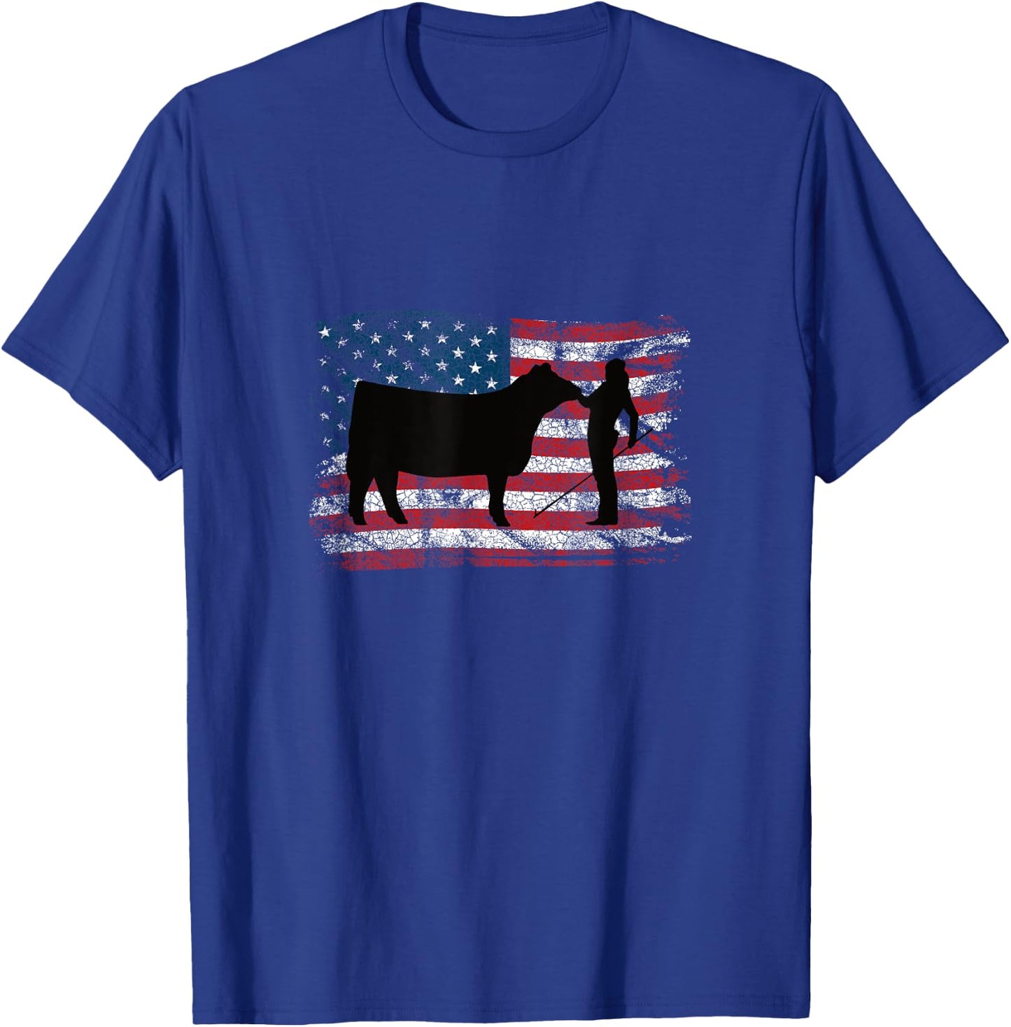 Showgirl Cattle American Patriotic USA Flag Fun Cattle Show T-Shirt - T-Shirt | Royal