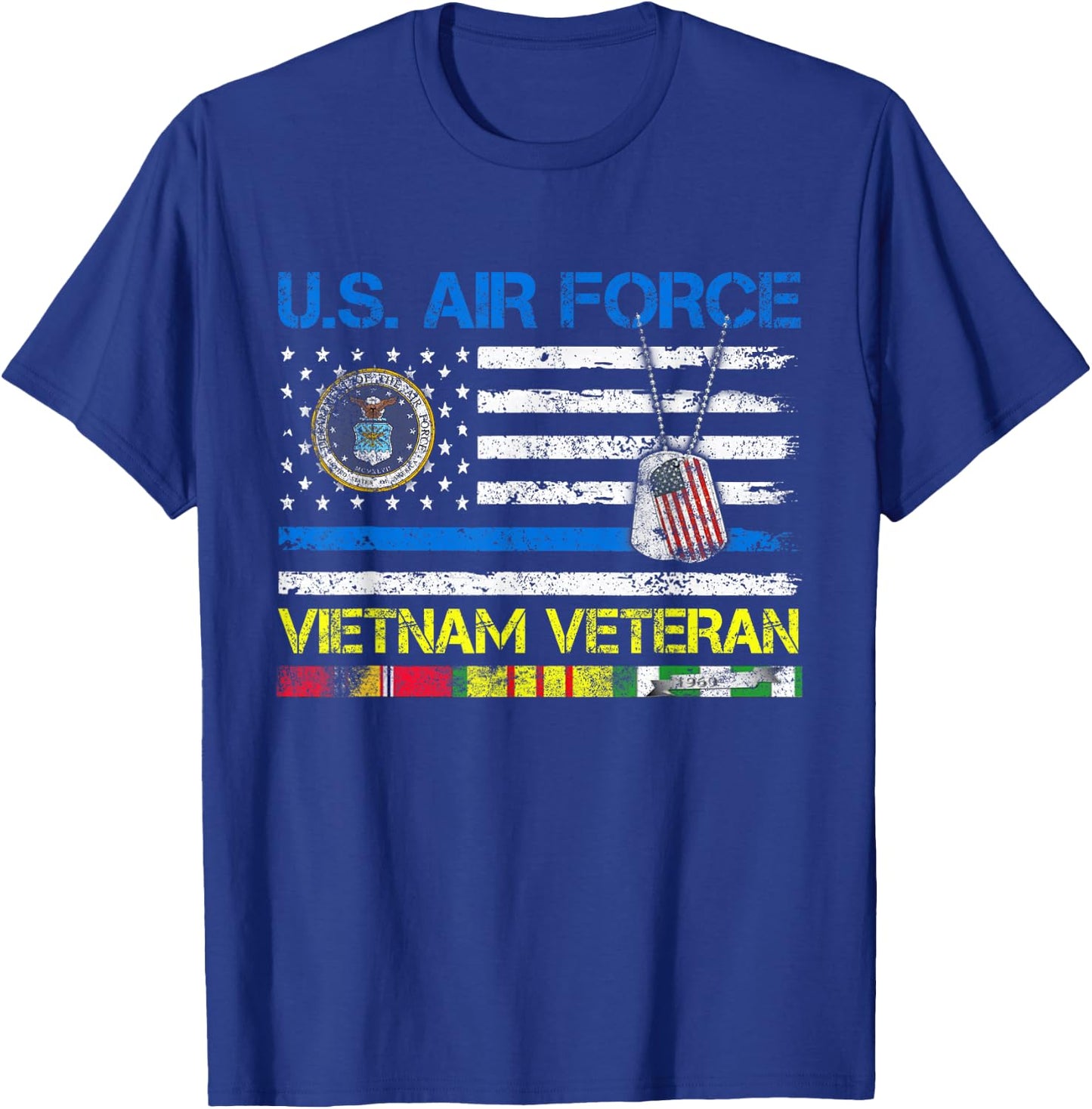 Men U.S Air Force Vietnam Veteran, USAF Veteran Flag Vintage T-Shirt - T-Shirt | Royal