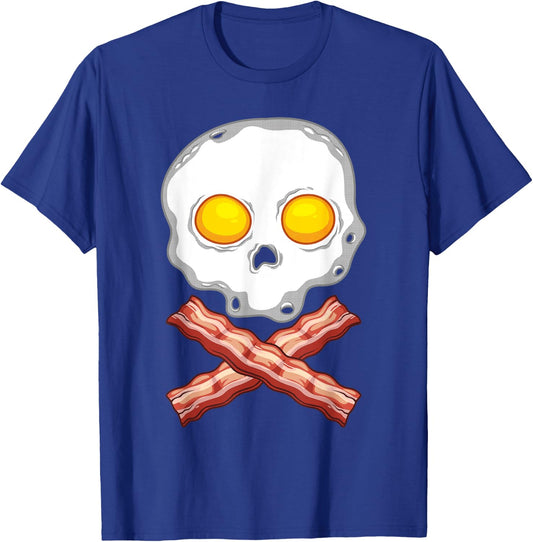Funny Bacon & Eggs Skull Gift Men Women Kid Crossbones Lover T-Shirt - T-Shirt | Royal