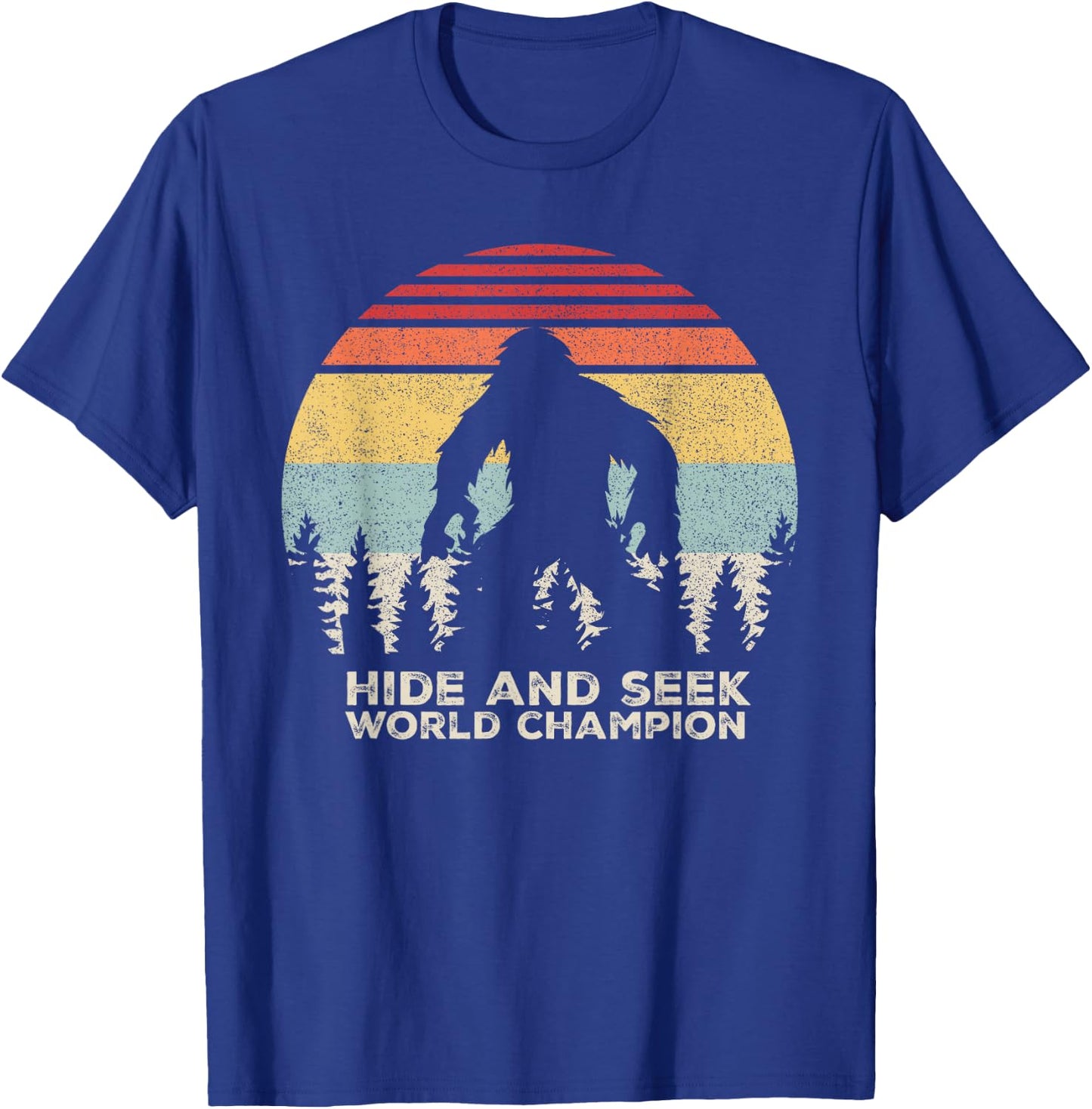 Retro Hide & Seek Champion Shirt Funny Sasquatch Bigfoot T-Shirt - T-Shirt | Royal