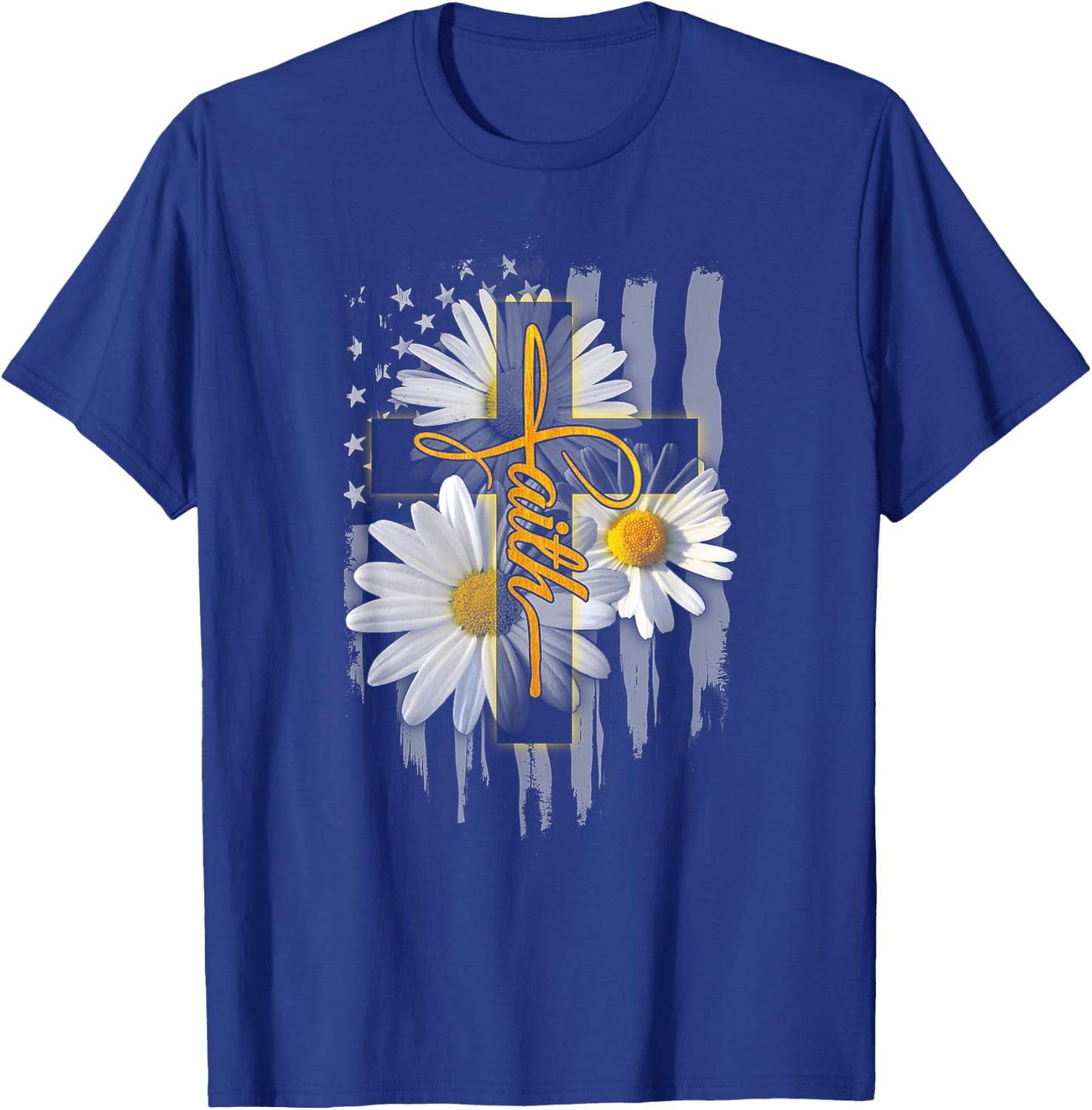 Faith Cross Casual Cross Daisy US Flag Floral T-Shirt - T-Shirt | Royal