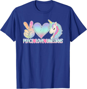 Peace Love Unicorns - Funny Magic Horse Lover Gift T-Shirt - T-Shirt | Royal