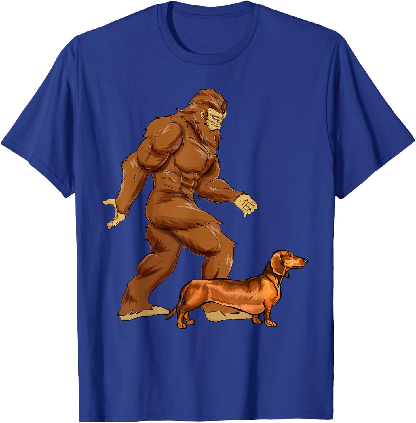 Funny Bigfoot Walking Brown Dachshund Sasquatch Dog Men Women Girls Kids T-Shirt - T-Shirt | Royal