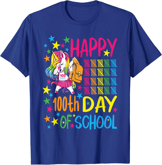 Happy 100th Day Of School Unicorn T-Shirt - T-Shirt | Royal