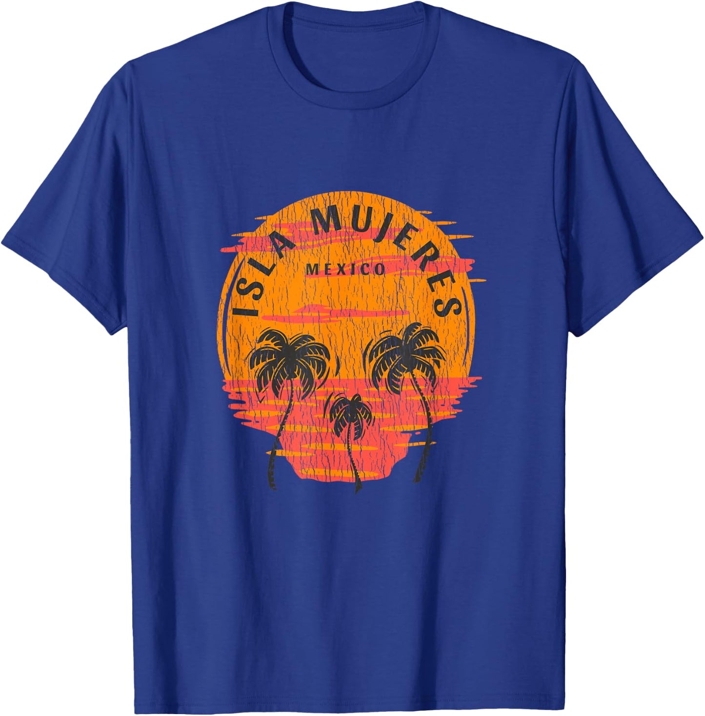 Retro Isla Mujeres Mexico Palm Trees Sunset Skull Beach T-Shirt - T-Shirt | Royal