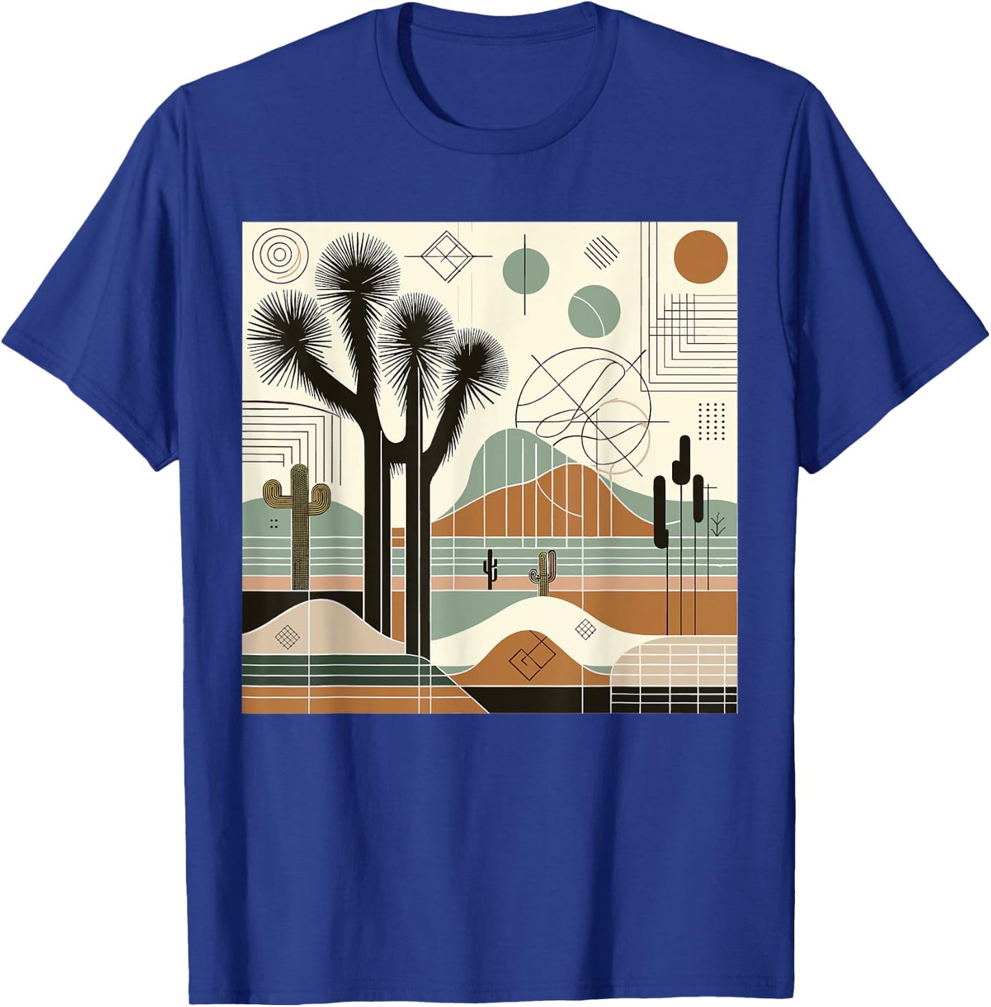 Joshua Tree National Park Line Art Vintage Hiking Camping T-Shirt - T-Shirt | Royal