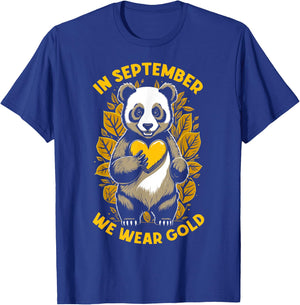In September We Wear Gold Childhood Cancer Awareness Panda T-Shirt - T-Shirt | Royal