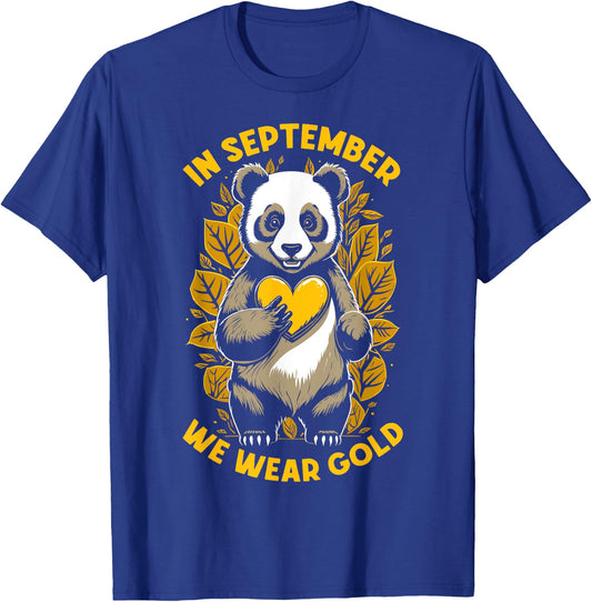 In September We Wear Gold Childhood Cancer Awareness Panda T-Shirt - T-Shirt | Royal