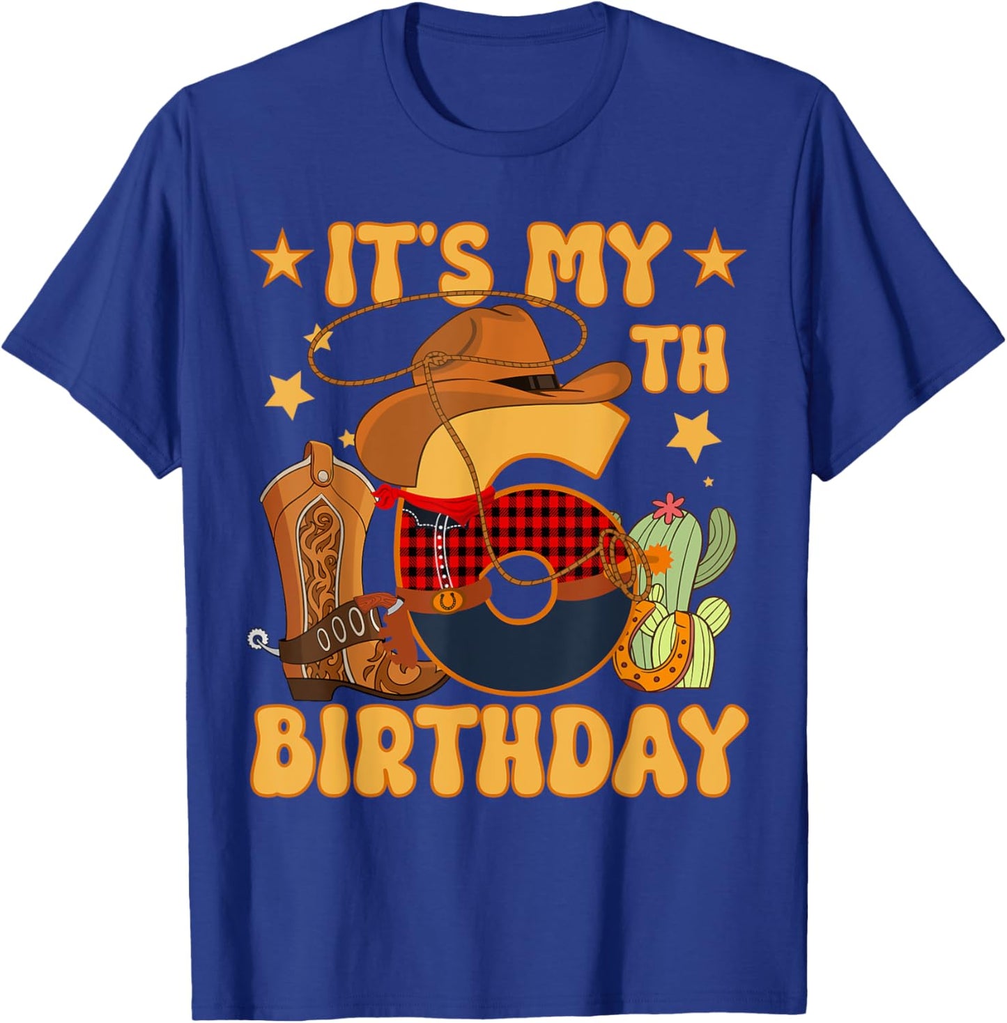 It's My 6th Birthday Cowboy Rodeo Horse 6 Year Old Bday Boy T-Shirt - T-Shirt | Royal