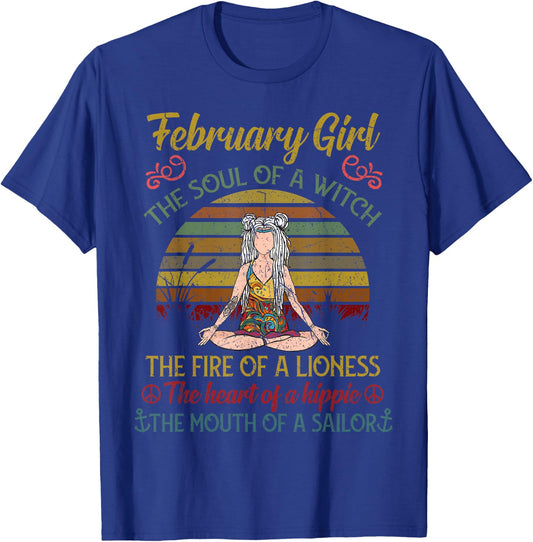 February Girl The Soul of A Witch Vintage February Birthday T-Shirt - T-Shirt | Royal