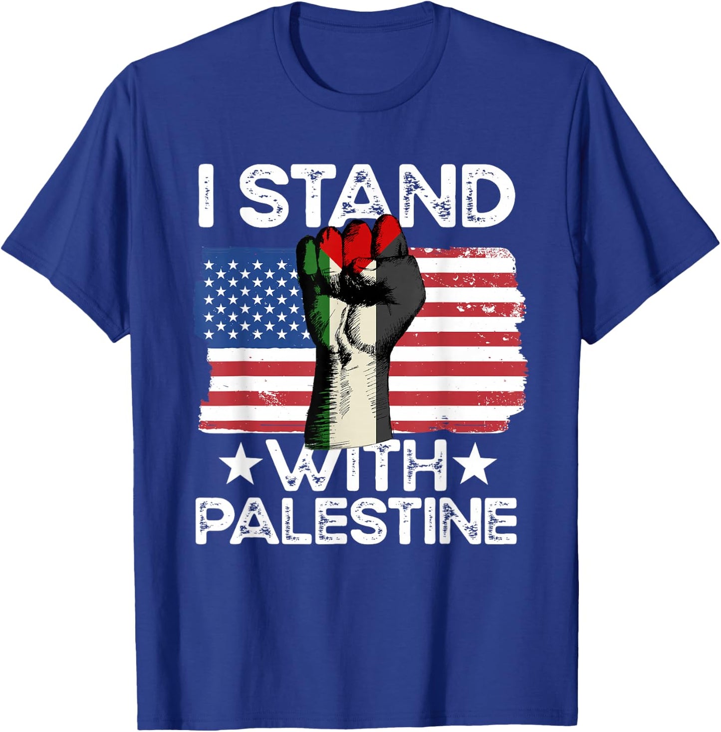 Free Palestine - American Flag and Palestine Flag T-Shirt - T-Shirt | Royal