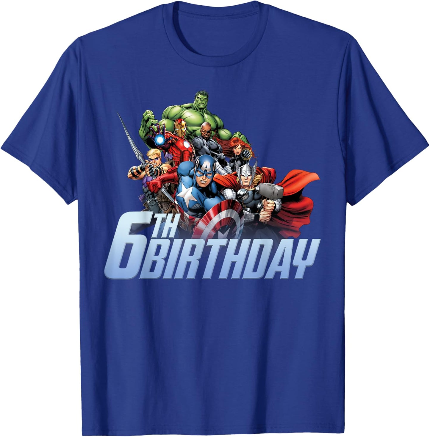 Marvel Avengers Action Shot 6th Birthday T-Shirt - T-Shirt | Royal